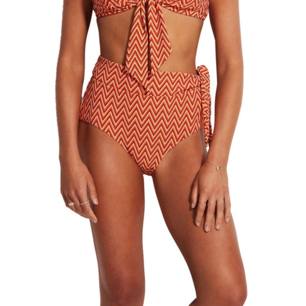 SEAFOLLY Women's Cleo  Bottoms US 12 AU 16 OrangeSide Tie Retro Chevron NWOT